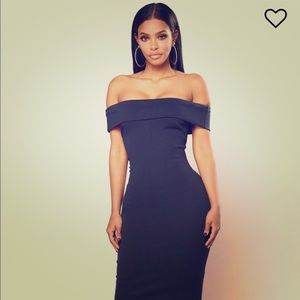 Navy Chantel Off Shoulder Dress